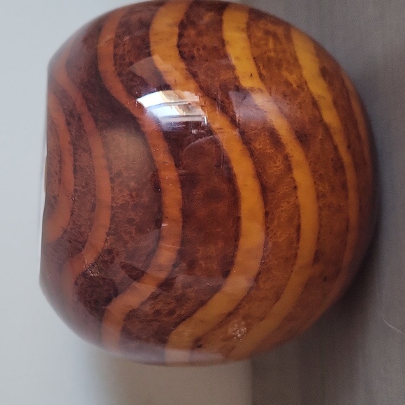 Vintage Tiger Stripe Art Glass Vase, Amber Blown Glass Bowl, Glass Sphere Vase, - Picture 2 of 9